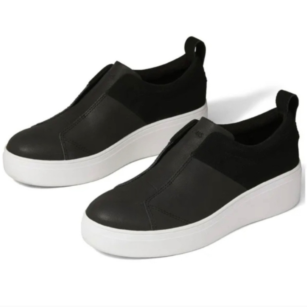 NEW Toms Amber Leather Slip-On Platform Sneakers - Women's Size 10